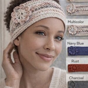 Multicolor Crochet Headband with Flower Accent comes in different colors